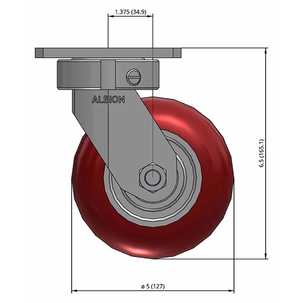 Side view drawing of caster with dimensions